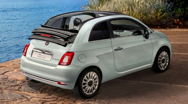 Rear of the new FIAT 500 with the sunroof down